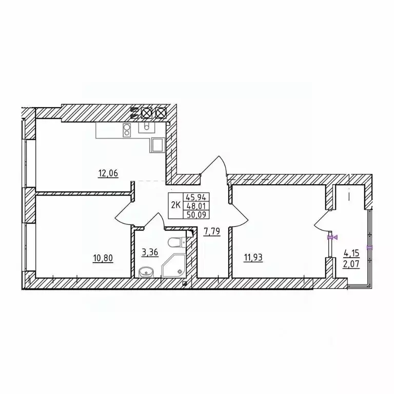 2-к кв. Калининградская область, Зеленоградск  (50.09 м) - Фото 1