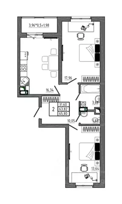 2-к кв. Воронежская область, Воронеж Нижняя ул., 32 (65.8 м) - Фото 1