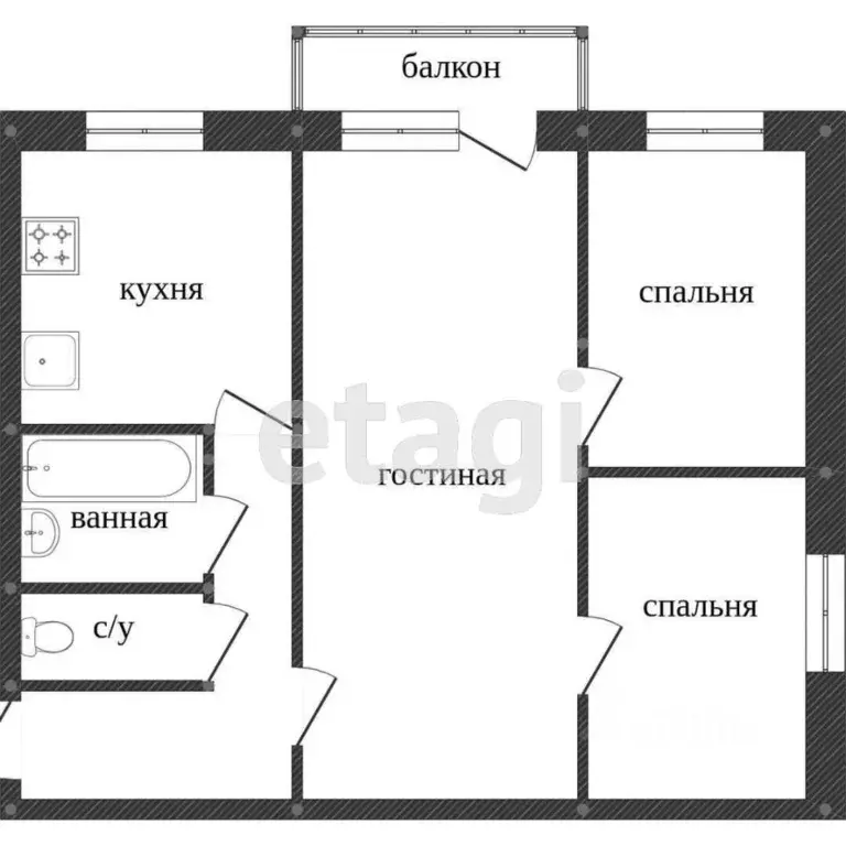 3-к кв. Костромская область, Кострома Профсоюзная ул., 44 (59.1 м) - Фото 1