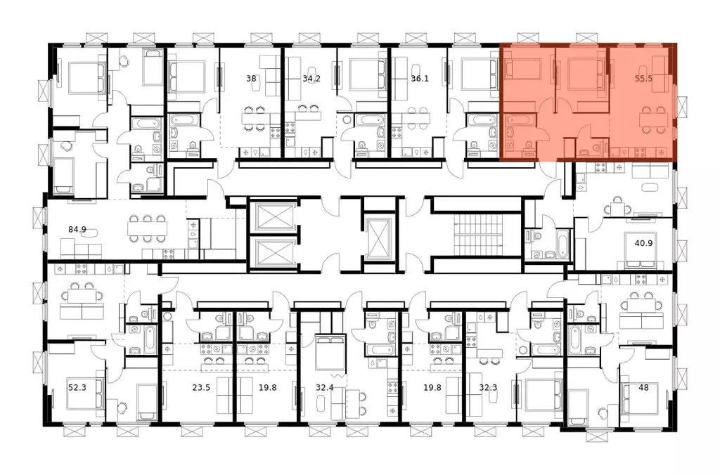 2-комнатная квартира: Мытищи, ЖК Ярославский Квартал, к1.1 (55.5 м) - Фото 1