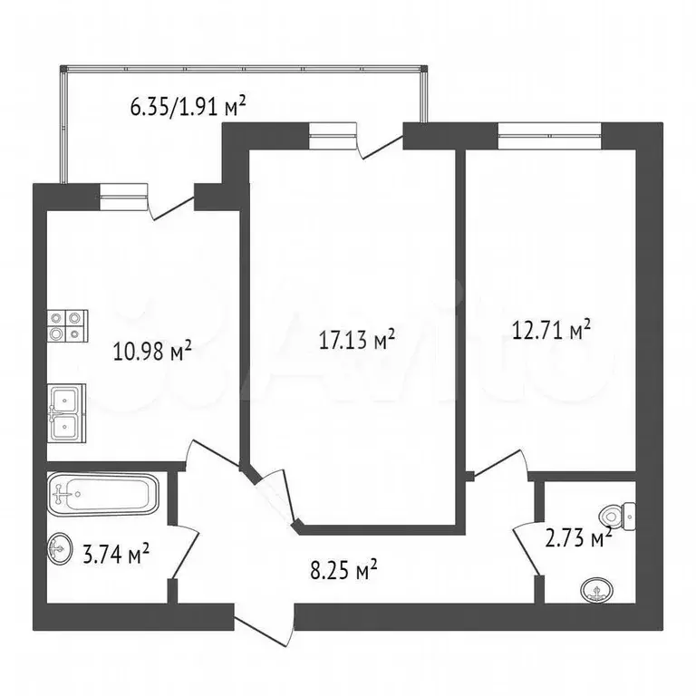 2-к. квартира, 55,5 м, 4/7 эт. - Фото 0