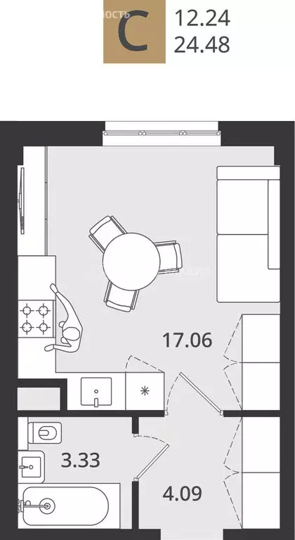 Квартира-студия: Северодвинск, Республиканская улица, 17А (24.48 м) - Фото 1