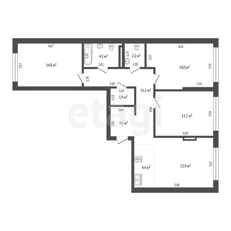 3-комнатная квартира: Тюмень, улица Василия Подшибякина, 9 (82.7 м) - Фото 1