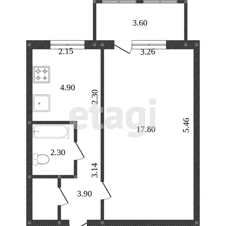 Квартира, 1 комната, 28.6 м - Фото 1