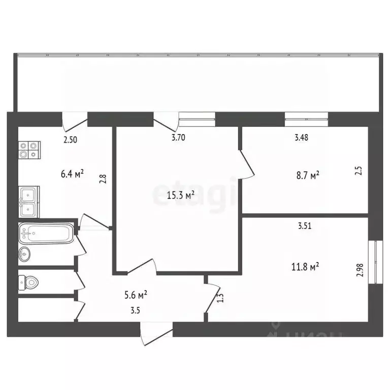 3-к кв. Крым, Симферополь ул. Ростовская (56.1 м) - Фото 2