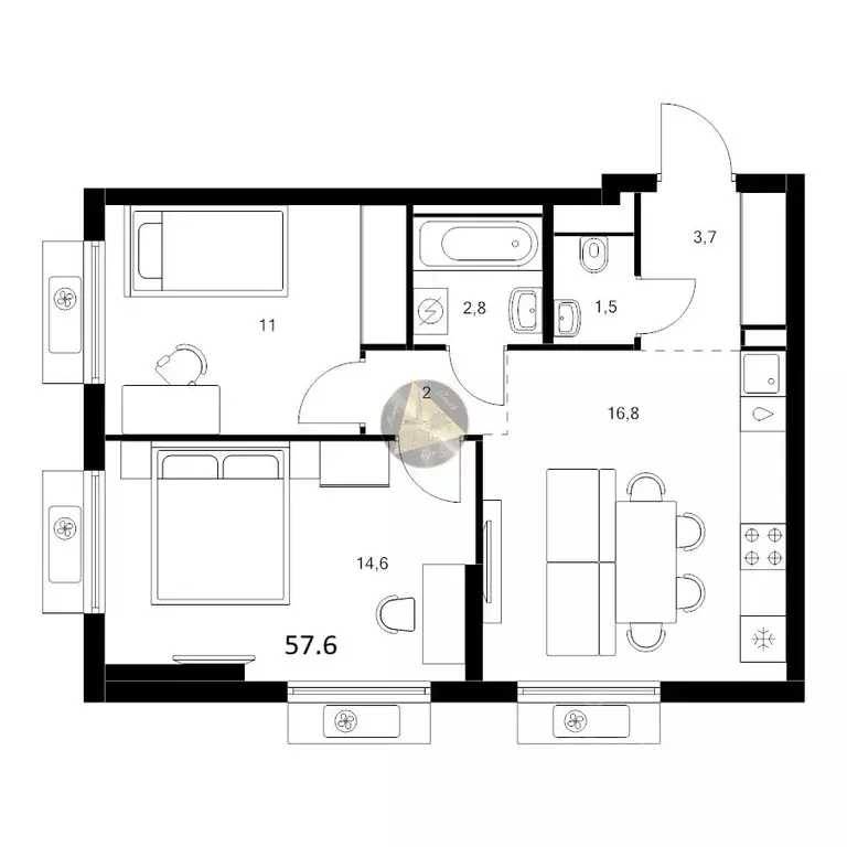 2-к кв. Санкт-Петербург Лиговский просп., 244 (57.6 м) - Фото 2