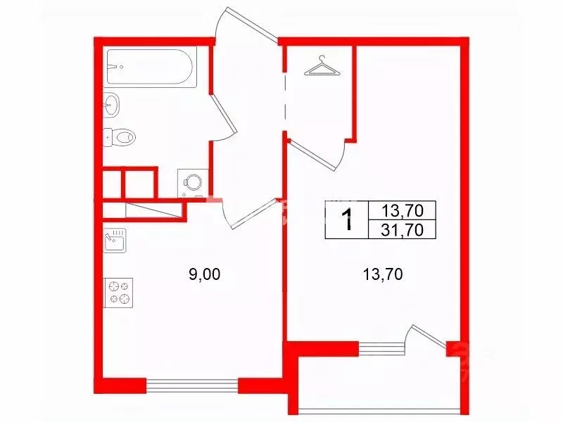 1-к кв. Санкт-Петербург дор. Муринская, 14к3 (31.7 м) - Фото 2