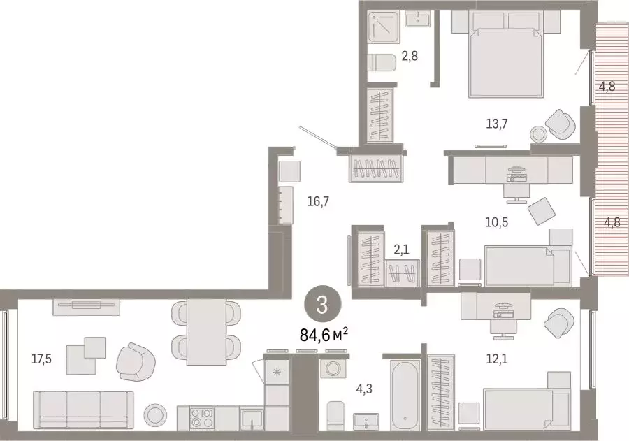 3-комнатная квартира: Екатеринбург, улица Гастелло, 19А (84.6 м) - Фото 1