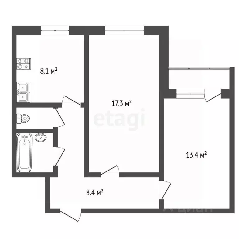 2-к кв. Ямало-Ненецкий АО, Новый Уренгой Дружба мкр, 2/9 (53.9 м) - Фото 2