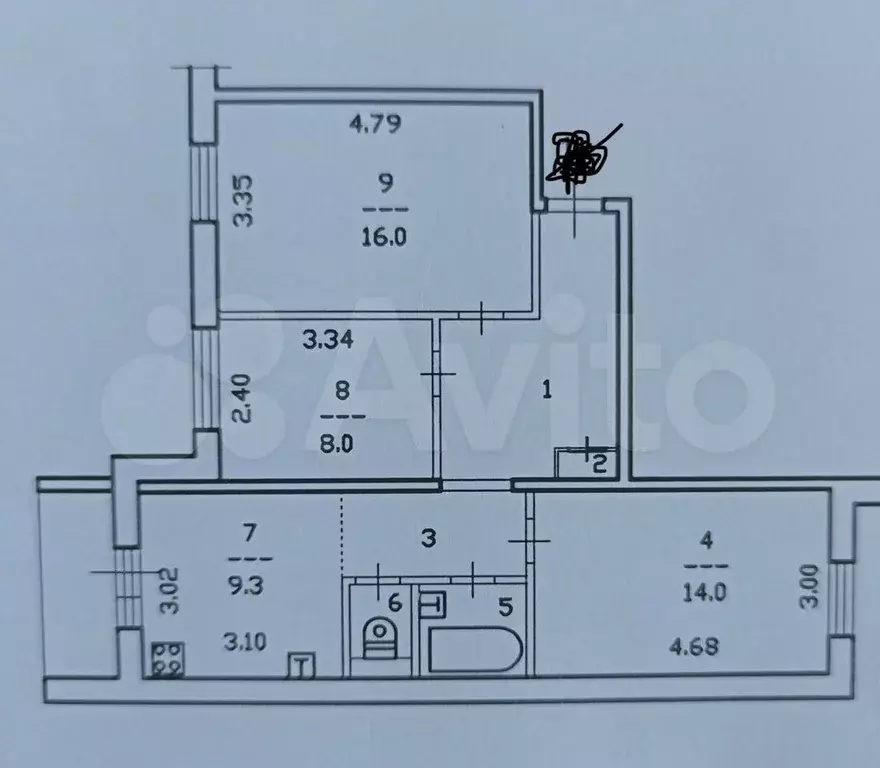 3-к. квартира, 68 м, 1/9 эт. - Фото 0