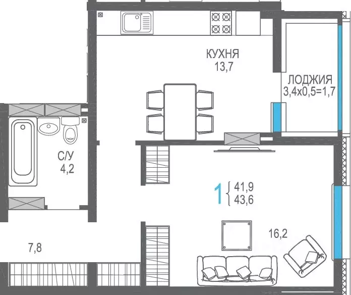 1-к кв. Крым, Симферополь ул. Трубаченко, 21 (45.2 м) - Фото 1