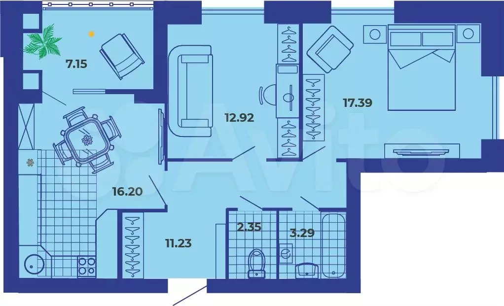 2-к. квартира, 70,5 м, 7/9 эт. - Фото 1