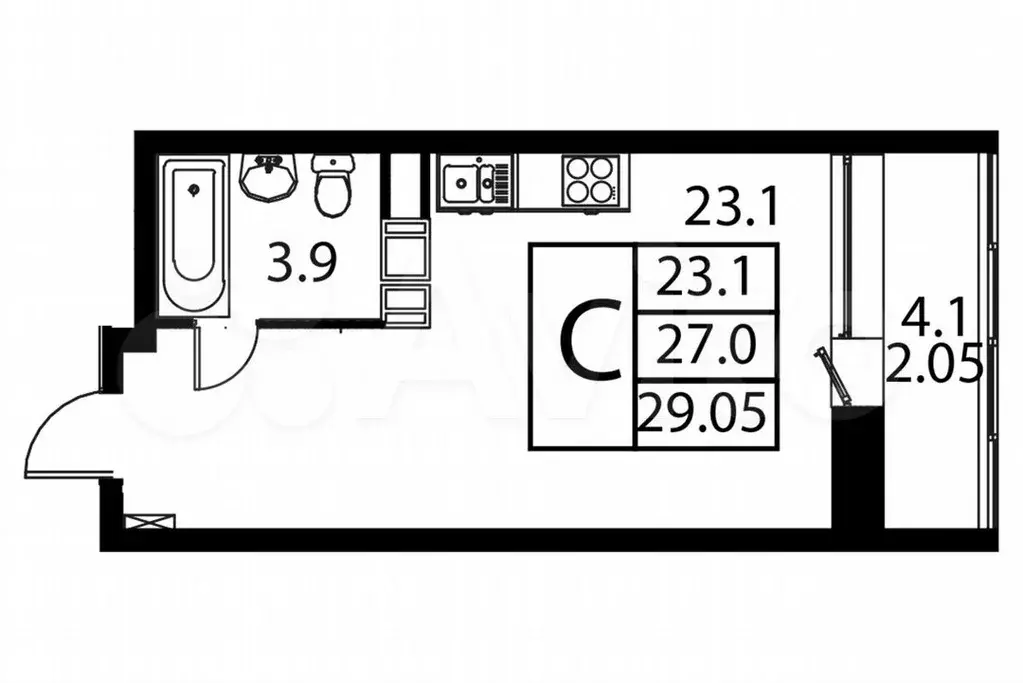 1-к. квартира, 29,1м, 8/12эт. - Фото 0