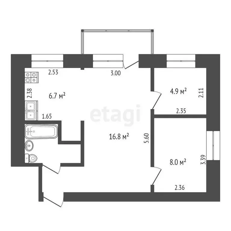 3-комнатная квартира: Калуга, улица Маршала Жукова, 41 (42.2 м) - Фото 1