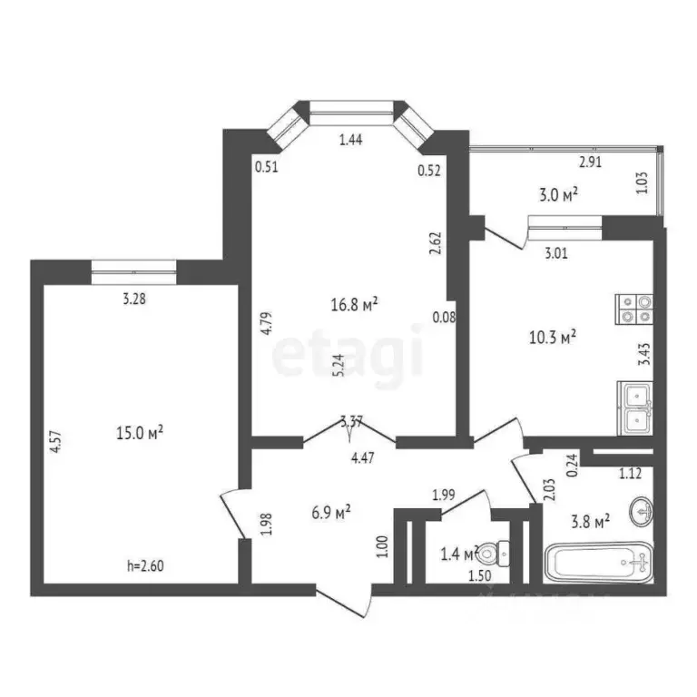 2-к кв. Краснодарский край, Анапа ул. Крылова, 13к3 (54.2 м) - Фото 1