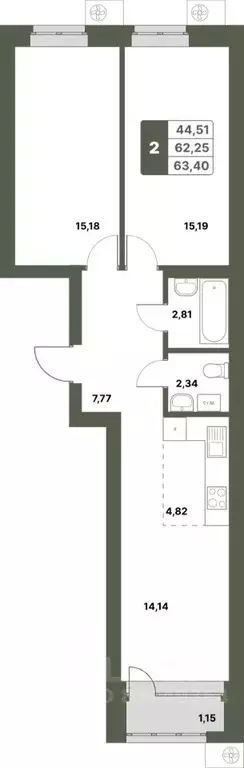 2-к кв. Башкортостан, Уфимский район, с. Миловка  (63.4 м) - Фото 0