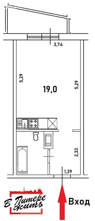 Квартира-студия: городской посёлок Янино-1, Новая улица, 14Ак2 (29 м) - Фото 2