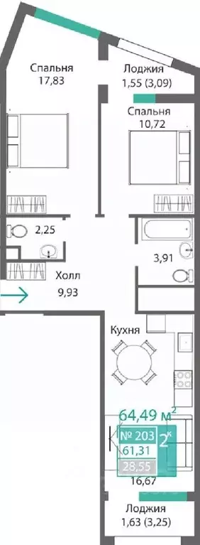 2-к кв. Крым, Симферополь Крымская роза мкр,  (64.69 м) - Фото 0