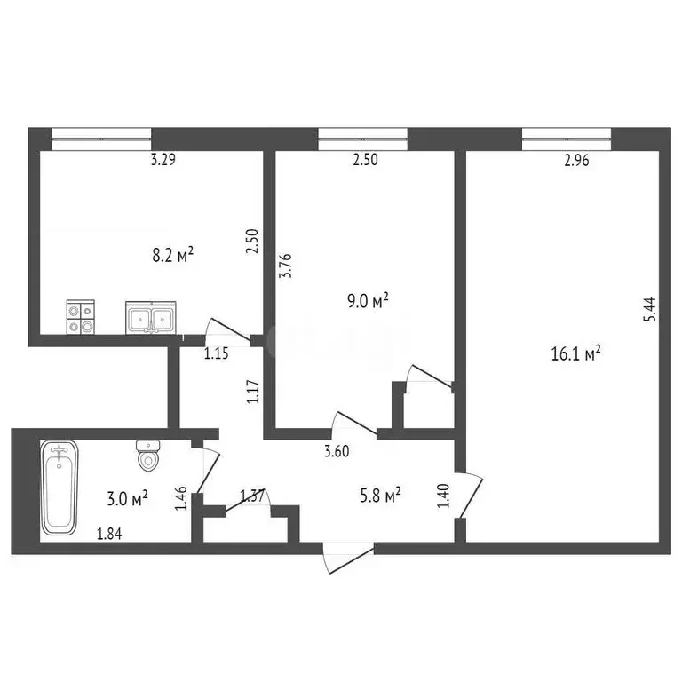 2-комнатная квартира: Чита, улица Ленина, 111 (43 м) - Фото 1