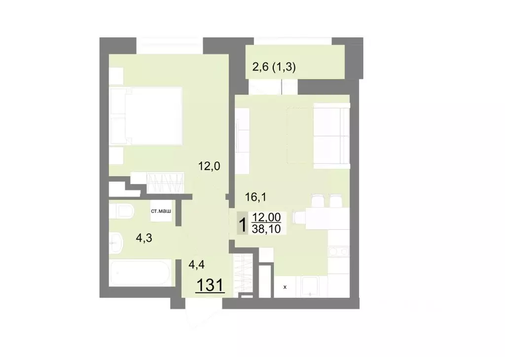 1-к кв. Свердловская область, Екатеринбург ул. Металлургов, 63/1 (38.1 ... - Фото 1