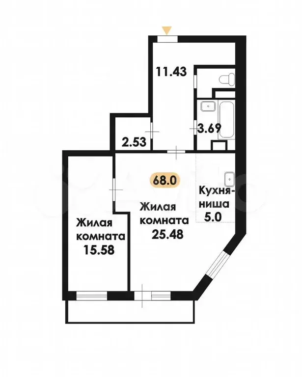 2-к. квартира, 67,6 м, 11/16 эт. - Фото 0