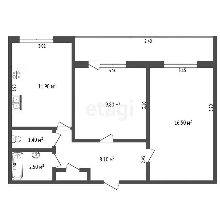 2-комнатная квартира: Тырныауз, Эльбрусский проспект, 6 (50.8 м) - Фото 1