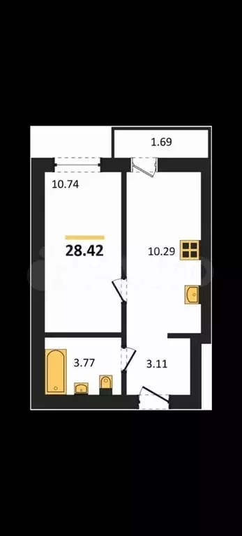 1-к. квартира, 29,6 м, 5/6 эт. - Фото 1