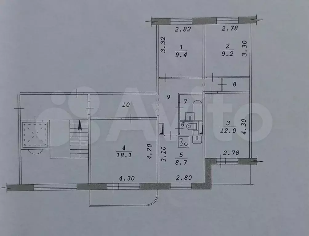 4-к. квартира, 76 м, 9/9 эт. - Фото 0