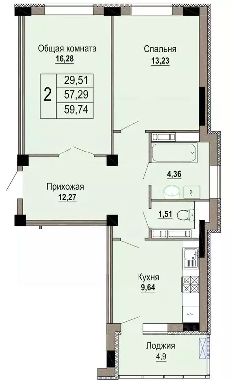 2-к кв. Белгородская область, Старый Оскол Степной мкр, 33Д (59.74 м) - Фото 0