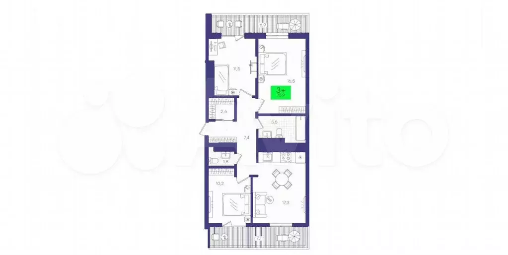 3-к. квартира, 75,9 м, 15/15 эт. - Фото 1