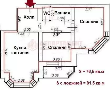 2-к. квартира, 76,5 м, 6/10 эт. - Фото 0