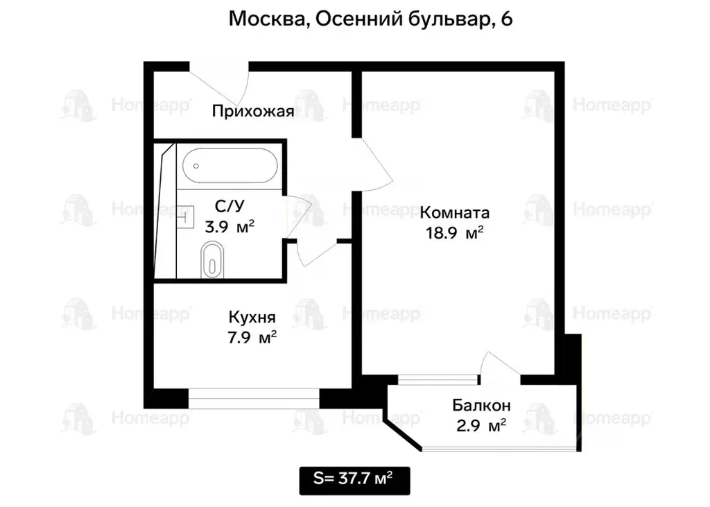1-к кв. Москва Осенний бул., 6 (37.7 м) - Фото 2