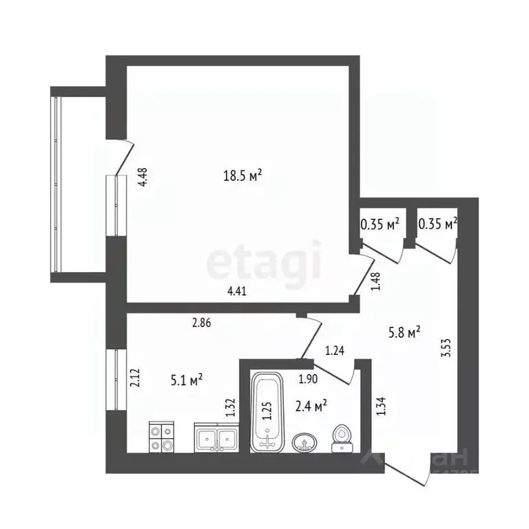 1-к кв. Кемеровская область, Юрга ул. Кирова, 27А (32.6 м) - Фото 1