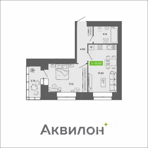 1-к кв. Архангельская область, Архангельск ул. Урицкого (35.85 м) - Фото 0