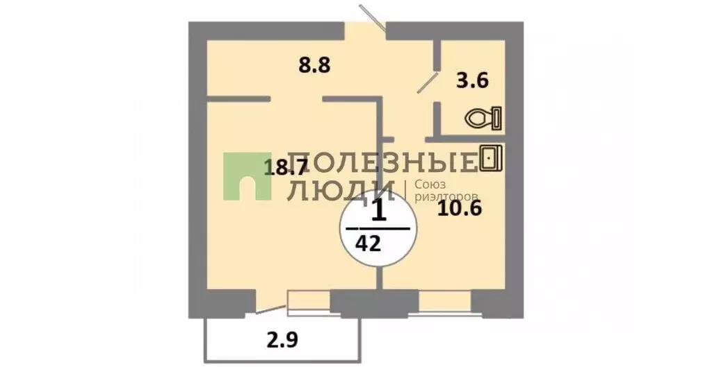 1-комнатная квартира: Красноярск, проспект 60 лет Образования СССР, 48 ... - Фото 1