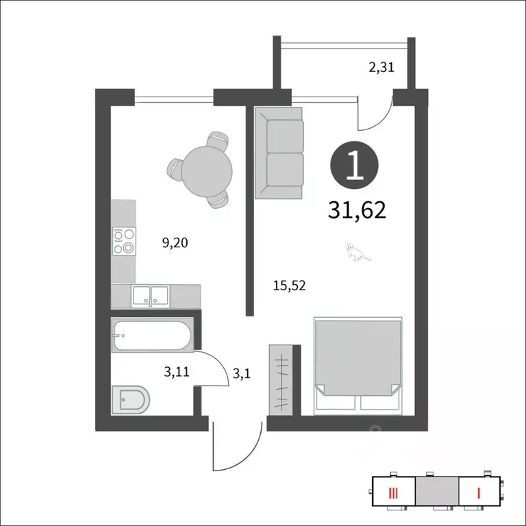 1-к кв. Смоленская область, Гагарин ул. Строителей, 127 (31.62 м) - Фото 0