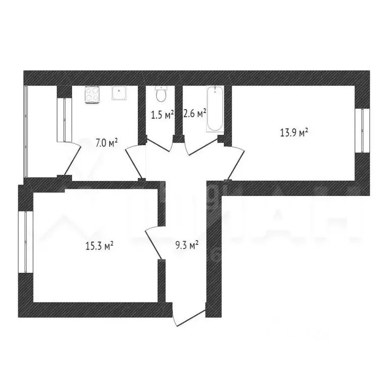 2-к кв. Башкортостан, Кумертау ул. Энергетиков, 15 (51.0 м) - Фото 1