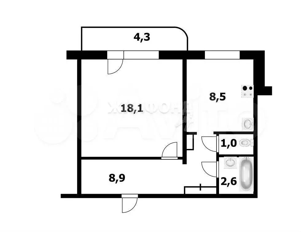 1-к. квартира, 40,5 м, 4/10 эт. - Фото 0