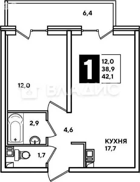 1-комнатная квартира: новороссийск, улица котанова, 2к1 (42 м) - Фото 0