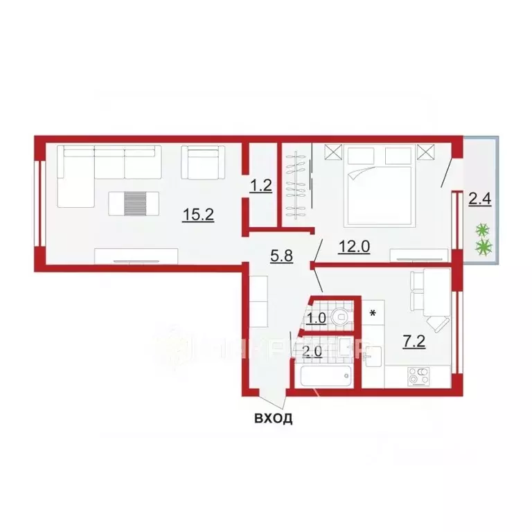 2-к кв. Санкт-Петербург ул. Петра Смородина, 12 (44.4 м) - Фото 2