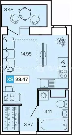 Студия Архангельская область, Северодвинск просп. Труда, 74к1 (22.5 м) - Фото 2