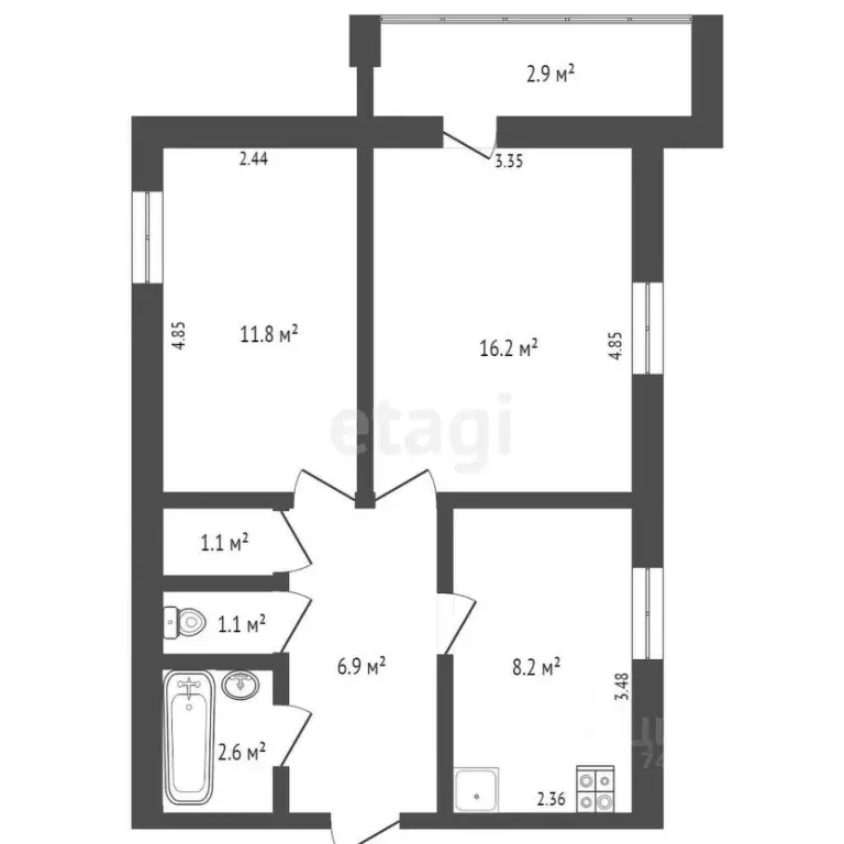 2-к кв. Крым, Евпатория просп. Победы, 38 (46.7 м) - Фото 1