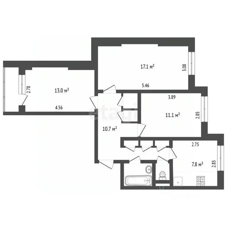 3-к кв. Ямало-Ненецкий АО, Новый Уренгой Мирный мкр, 4/2 (66.3 м) - Фото 2