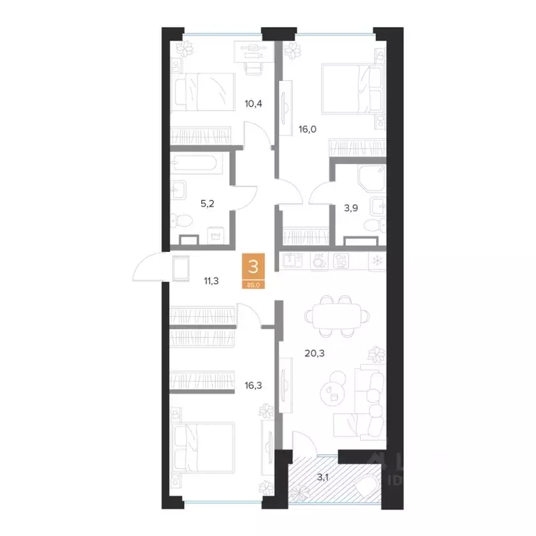 3-к кв. Курская область, Курск Парковый квартал Чувства жилой комплекс ... - Фото 1