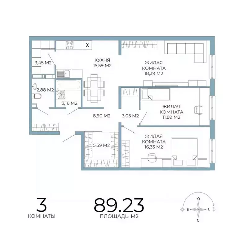 3-к кв. Пензенская область, Пенза Лугометрия жилой комплекс (89.23 м) - Фото 1