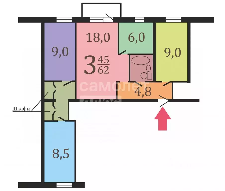 3-к кв. Бурятия, Улан-Удэ ул. Буйко, 23А (62.0 м) - Фото 1