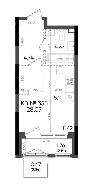 Квартира-студия: Казань, микрорайон Родины, ЖК Адали (28.07 м) - Фото 1