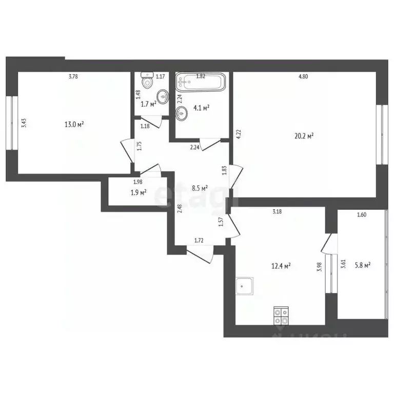 2-к кв. Калининградская область, Зеленоградск Лесопарковая ул., 2А ... - Фото 2