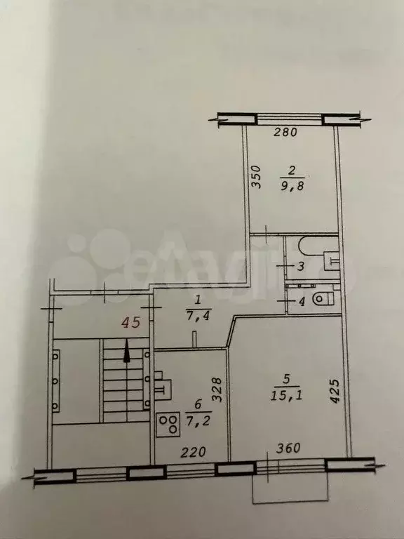 2-к. квартира, 43,2 м, 5/5 эт. - Фото 1