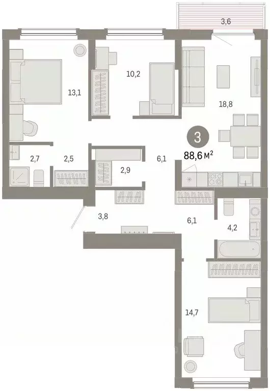 3-к кв. Омская область, Омск  (88.6 м) - Фото 2